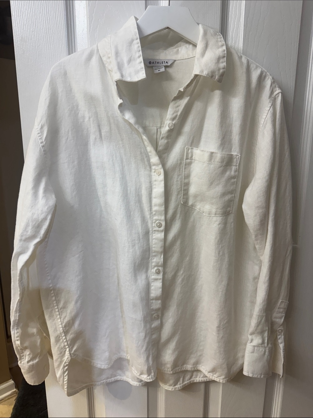 Athleta White Linen Button down